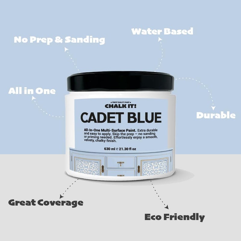 CHALK IT! ! All-in-One Multi-Surface Chalk Paint for Furniture & Cabinets - No Sanding, No Primer, Built-In Top Coat Water-Based, Low-Odor, Fast-Drying, Matte Finish (Cadet Blue) - Image 3